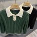 Loom European And American Style Color-Block Turn-Down Collar Trendy Brand Button Long Sleeve Knitted Men's Light_viptrois.com