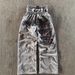 Men's Clothing Loose Retro Heavy Letter Print Casual Pants Double Waist High Street Fashion Wide Leg Pants Hip Hop Contrast Color Sweatpants_viptrois.com