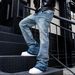 Cross-border Bestseller American Retro Washed Distressed Gray Splatter-paint Curved Cut Jeans For Men, Trendy Brand_viptrois.com