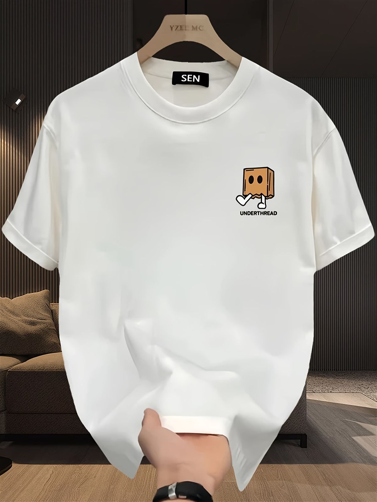 Maglietta Uomo Estiva 180g Cotone Puro Con Stampa Trendy, Stile Coreano Giapponese Versatile Per Look Casual Quotidiano_viptrois.com