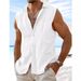 Men's Clothing Color Sleeveless Cotton And Linen Shirt Independent Station Lapel Beach Shirt Cross Border Solid Color Men's Clothing_viptrois.com