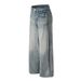 Men's Clothing Pleated Design Blue Washed And Distressed Wide Leg_viptrois.com