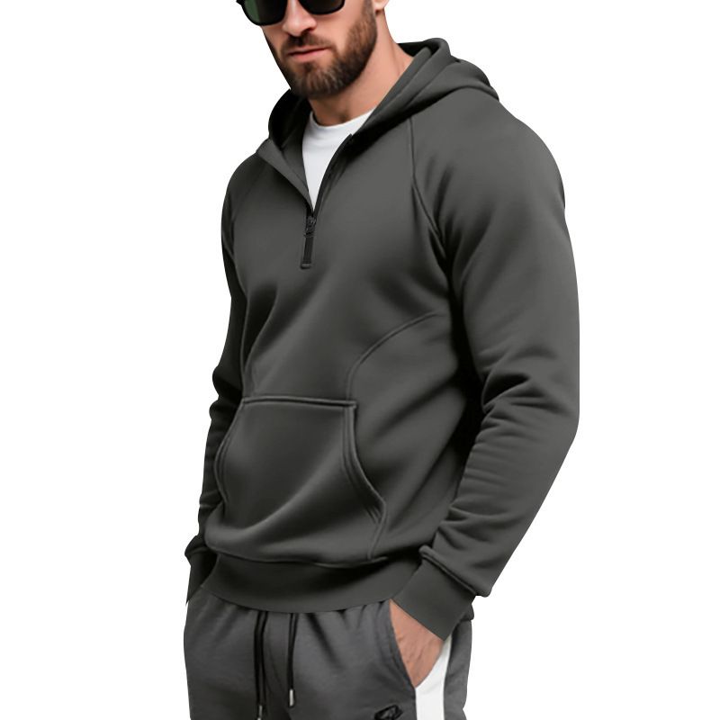 Men's Heavyweight Fleece Zip-Up Hoodie – Winter Pullover With Contrast Stitching & Kangaroo Pockets (S-XXXL, Stand Collar)_viptrois.com