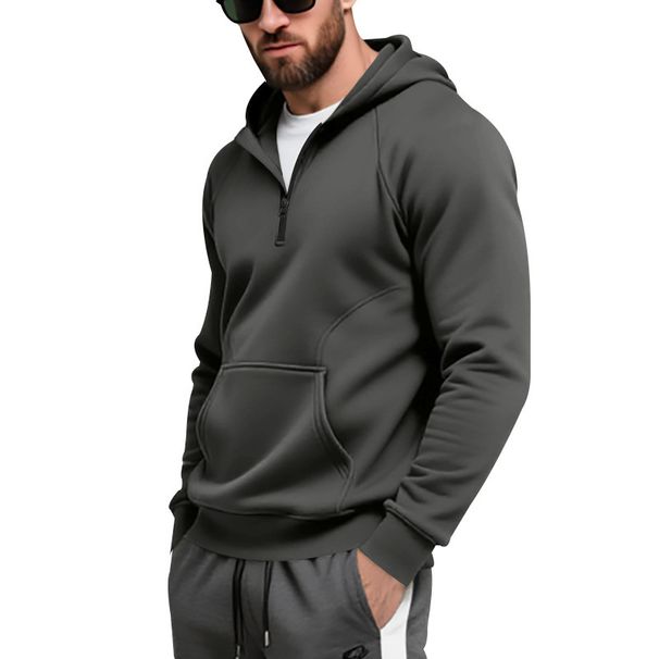 Men's Heavyweight Fleece Zip-Up Hoodie – Winter Pullover With Contrast Stitching & Kangaroo Pockets (S-XXXL, Stand Collar)_viptrois.com