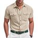 Men's Clothing Summer Short Sleeved Shirt Casual Loose Khaki Corduroy Workwear Heavy T Shirt_viptrois.com
