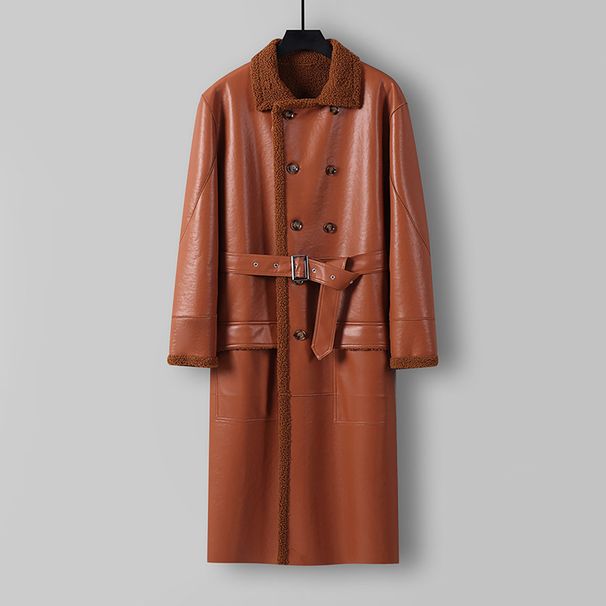 Men's Clothing Winter Large Size Loose Leather Suede One Piece Men's Super Long Leather Fur Coat Fur Windbreaker Men's Jacket Leather Coat_viptrois.com