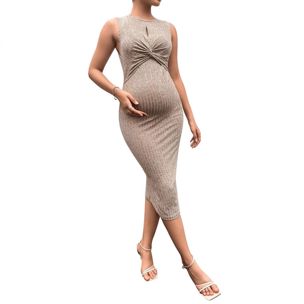 European And American Breastfeeding Maternity Dress Amazon Sleeveless Hollow Maternity Dress Elegant Slim Mid Length Maternity Dress_viptrois.com