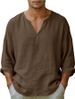 Linen Men's Casual Top Long Sleeved Loose V Neck Old Fashioned T Shirt_viptrois.com