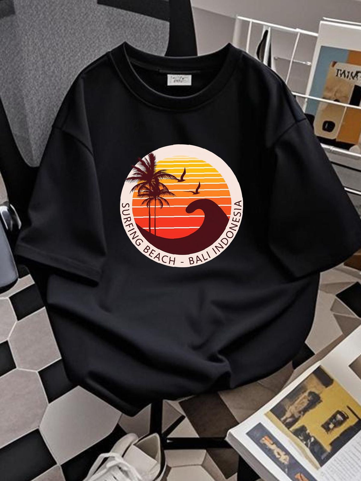 SURFING BEACH BALI INDONESIA MENS T SHIRT SURFER BEACH HOLIDAY CLOTHING TOP NEW Homme Streetwear Casual Comfortable Soft Slightly Breathable_viptrois.com