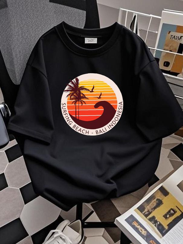 SURFING BEACH BALI INDONESIA MENS T SHIRT SURFER BEACH HOLIDAY CLOTHING TOP NEW Homme Streetwear Casual Comfortable Soft Slightly Breathable_viptrois.com