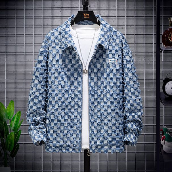 Cross Border Personalized Fashion Trendy Brand Jacquard Denim Jacket For Men's Loose Fitting Casual Couples, Youth Jacket_viptrois.com