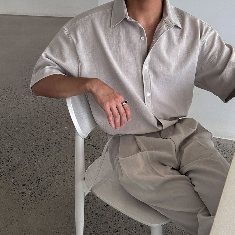 Light Mature Style Fashion Suit Men's Summer Loose Short Sleeved Shirt Korean Style Trendy Straight Mopping Trousers_viptrois.com