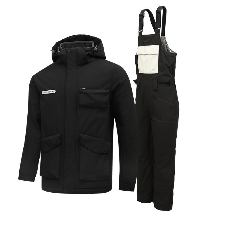 Men's Workwear Ski Suit Set For Winter Snowboarding, Mountain Climbing, Warm Shoulder Straps, Fashionable Ski Pants, Ski Clothes_viptrois.com