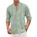 Men's Clothing Casual Button Summer Beach Vacation Cotton Linen Shirt Stand Collar_viptrois.com