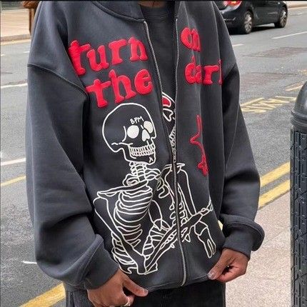 2022 New Hoodie Skull Sweatshirt Loose Street Style Sports Zipper Cardigan Y2K Jacket_viptrois.com