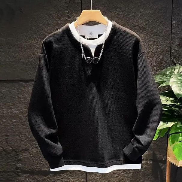 Layered Mock Neck Long Sleeve Sweatshirt – Minimalist Pullover For Men (M-4XL) – Lightweight Polyester Blend Casual Top_viptrois.com