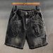 Men's Heavyweight Utility Denim Shorts, Lightweight Baggy Cargo Knee-Length Shorts With Multiple Pockets, American Streetwear Style Casual Shorts_viptrois.com