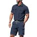 Men's Clothing Summer New Men's Casual Loose Corduroy Workwear Short Sleeved Shorts Shirt 2 Piece Suit Men_viptrois.com