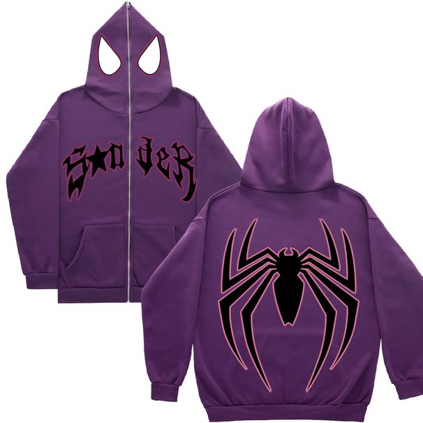Y2K Zipper Hoodie Harajuku Gothic Clothing Spider Web Men's Women's Streetwear Sweatshirt Fashion_viptrois.com