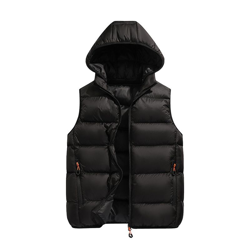 Men's Quilted Vest With Hood, Lightweight Warm Fleece Lining, Color-Block Design, Slim Fit Casual Jacket For Fall & Winter_viptrois.com