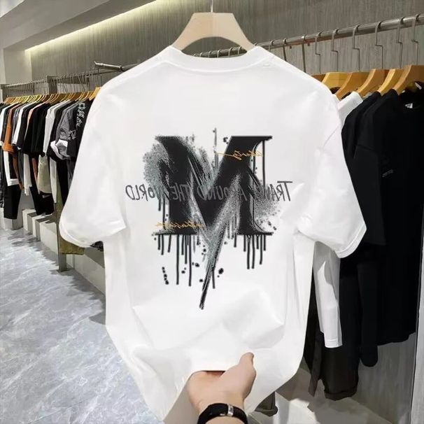 Men's Clothing Trendy Short Sleeved Pure Cotton Printed All Match Round Neck T Shirt_viptrois.com