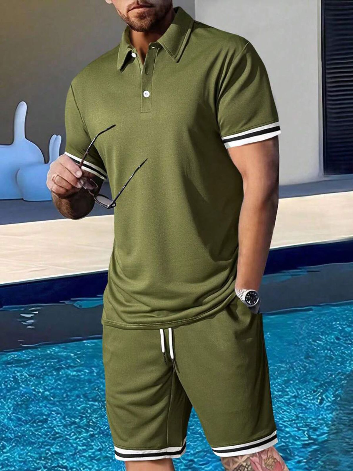 Men's Clothing Summer Lapel Short Sleeved Shorts Youth T Shirt Set_viptrois.com