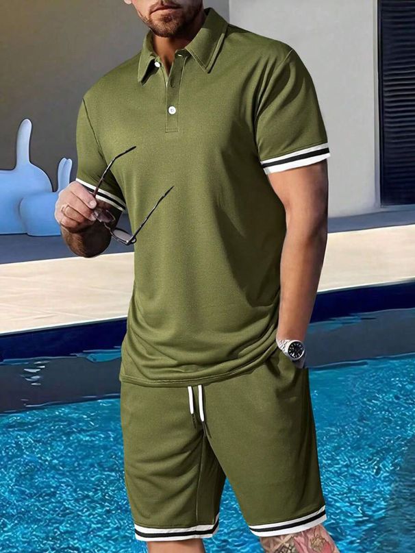 Men's Clothing Summer Lapel Short Sleeved Shorts Youth T Shirt Set_viptrois.com