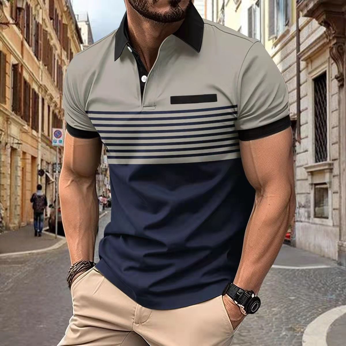 Summer Men's Casual Short-sleeved Polo Shirt Solid Color Lapel Trend Fashion Business Breathable Comfortable Short-sleeved T-shirt_viptrois.com