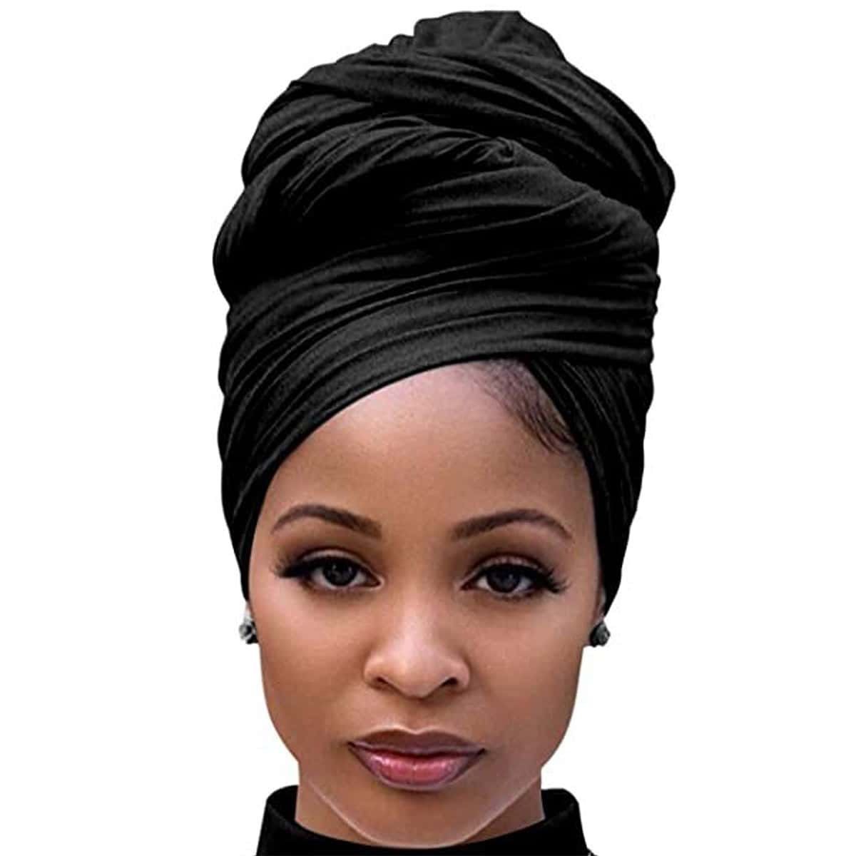 New Sweat Cloth Turban Hat Cross Border Hot Sale Black Solid Color All Match Baotou Hat Warm Scarf Wholesale_viptrois.com