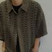 Men's Clothing Retro Old Fashioned Versatile Army Green Vintage Knitted Hollow Breathable Loose Holiday Short Sleeved Shirt Men_viptrois.com