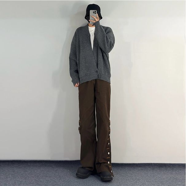 New oblique placket knitted sweater for men in autumn, lazy and casual, loose fitting, and over cardigan_viptrois.com