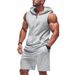 Men's Fitness Zipper Hooded Loose Breathable Functional Vest Shorts Sports Suit_viptrois.com