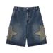Man's clothing Applique embroidered denim shorts Men's High street chic quarter pants loose straight mid-leg trousers_viptrois.com