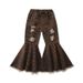 Children's Clothing Ins Summer Fashionable Girls Jeans Children's Blue Denim Splicing Leopard Print Flared Pants_viptrois.com