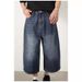 Men's Loose Straight Wide Leg Cropped Denim Shorts American Retro Distressed Blue Summer Niche Wide Pants_viptrois.com