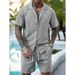 Men's Casual Cardigan Shorts Set Summer Short Sleeve Drawstring Style New TK_viptrois.com