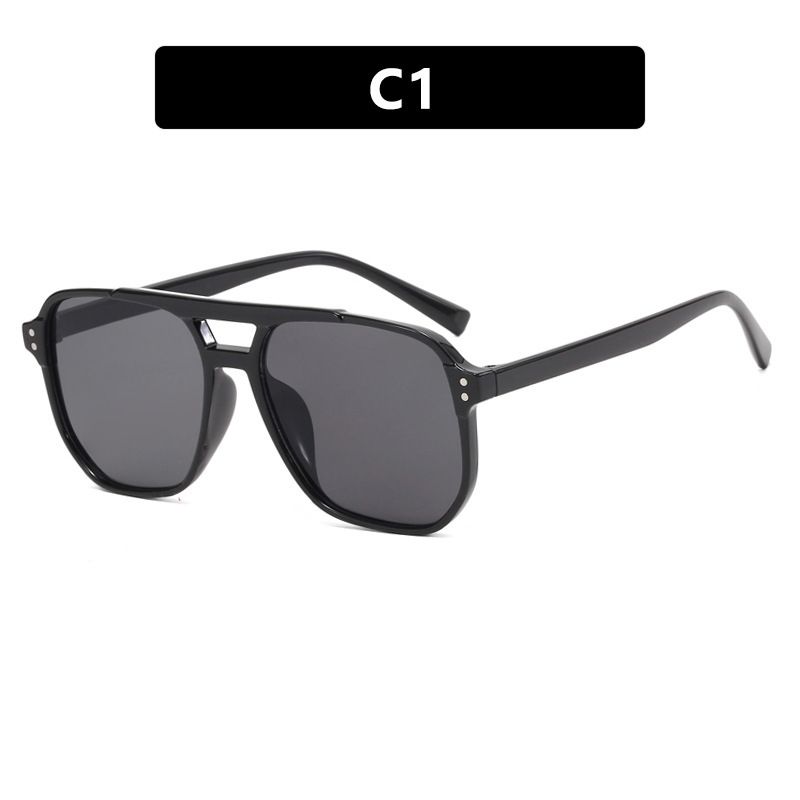 Fashionable Simple Square Frame UV Protection Internet Celebrity Double Bridge Rivet Pilot Sunglasses_viptrois.com
