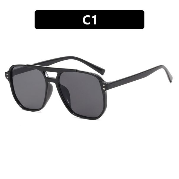 Fashionable Simple Square Frame UV Protection Internet Celebrity Double Bridge Rivet Pilot Sunglasses_viptrois.com