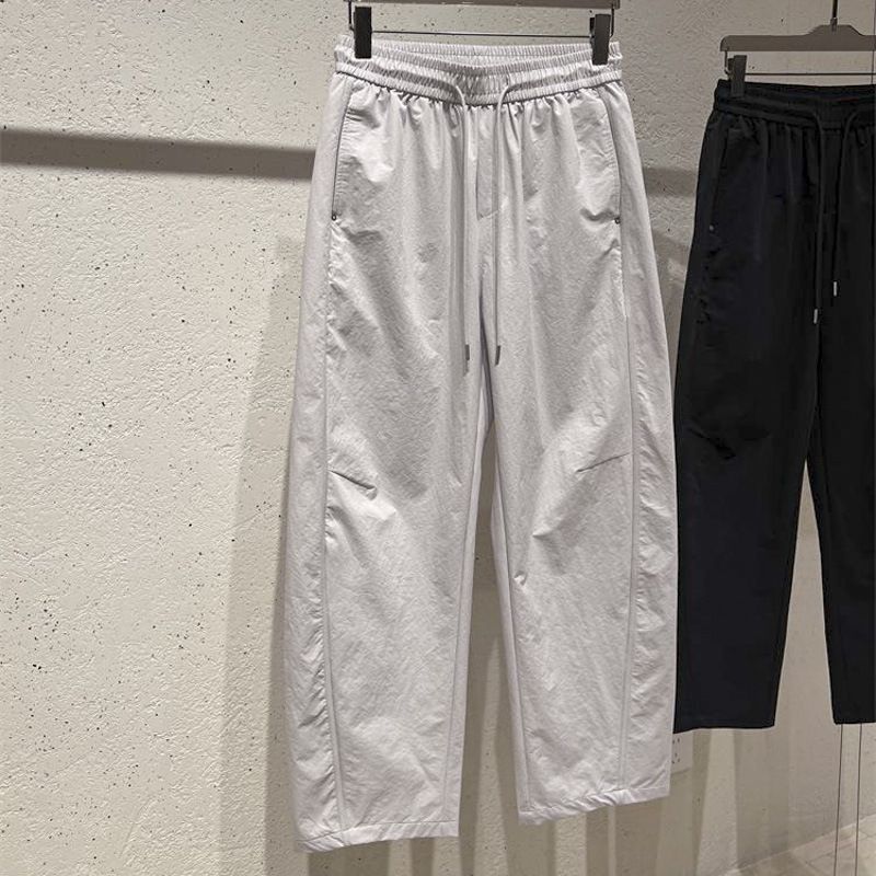 Men's Summer Casual Loose Straight Leg Sports Pants Trendy Drawstring Curved Design Spring Autumn Thin Fashionable Bottoms_viptrois.com