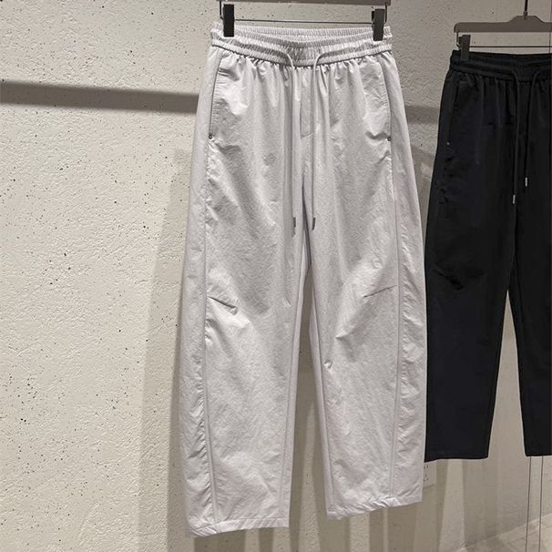 Men's Summer Casual Loose Straight Leg Sports Pants Trendy Drawstring Curved Design Spring Autumn Thin Fashionable Bottoms_viptrois.com