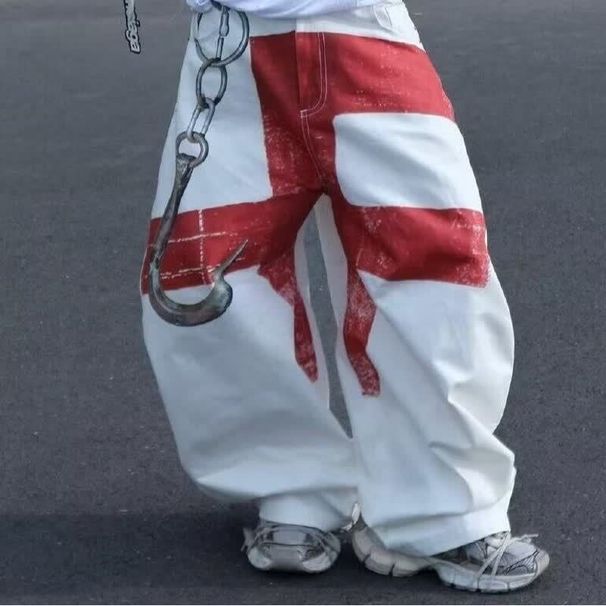 Vintage Chain Print White Jeans – Men's Baggy Straight-Leg Denim Pants (S-3XL, Hip-Hop Streetwear)_viptrois.com