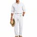 Men's Clothing Men's Linen Lounge Set - Relaxed Lapel Shirt And Comfortable Pants Outfit_viptrois.com