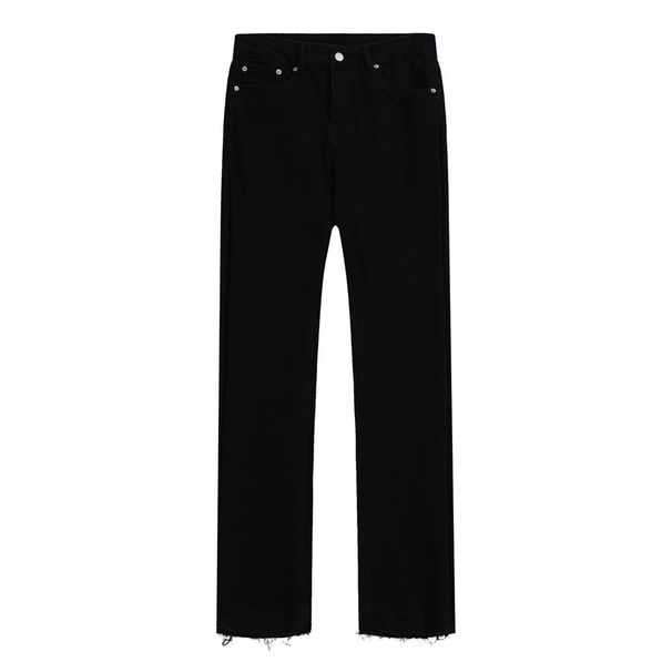 Me's Jeas Vitage Frayed Edge Solid Color Basic Simple Commuter Casual Straight Log Pats Vibe America Street_viptrois.com