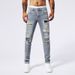 Men's Premium Distressed Denim Jeans With Patchwork Details - Vintage Wash Tapered Fit Streetwear Pants_viptrois.com
