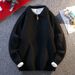 Men's Half-Zip Polo Knit Sweater – Oversized Casual Pullover With Stand Collar In Charcoal, Black & Beige_viptrois.com