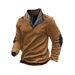 Pulse 2025 Spring New Waffle Men's Color-Block Collar Button Long Sleeve Casual Sweatshirt_viptrois.com