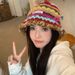 Dopamine bow striped knitted fisherman's for women, 2024 autumn and winter warm hat, big head circumference woolen hat_viptrois.com