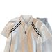 Cleanfit Men's Heavyweight Polo Shirt Short Sleeve Summer American Style Color Block Trendy T-Shirt Top for Men_viptrois.com