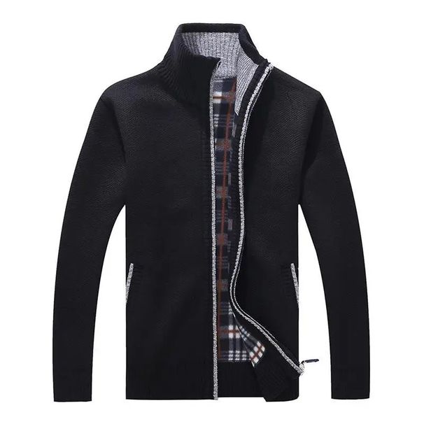 Verdickte Fleece-gefütterte Stehkragen-Strickjacke Für Herren, Herbst Und Winter, Neuer Stil, Übergröße, Einfarbige Oberbekleidung, Freizeitkleidung_viptrois.com