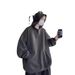 Navy Blue Half-zipper Sweater Men's Autumn And Winter Velvet Trendy Loose Coat Ins Trendy Brand Hooded Clothes_viptrois.com
